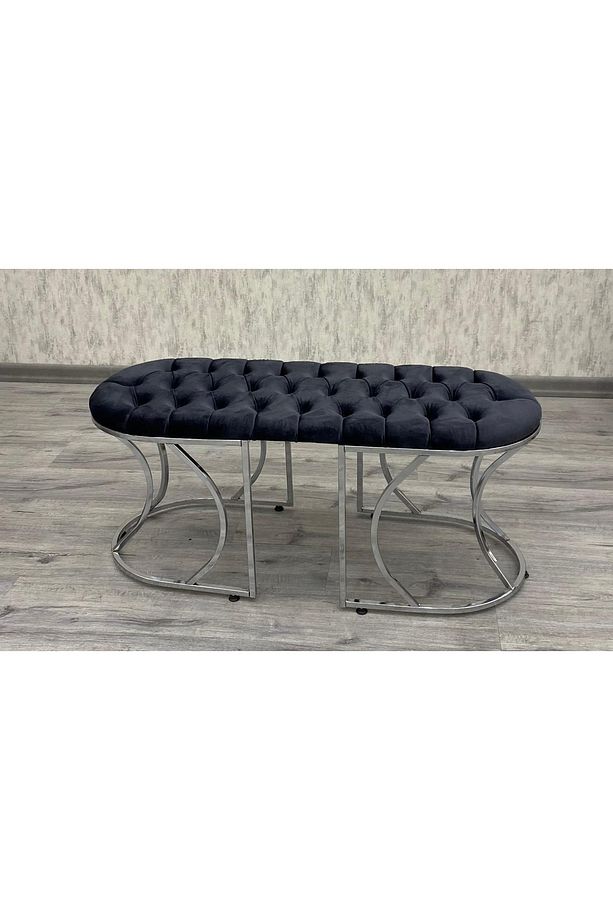 Lüks Puf Bench Gümüş - 2