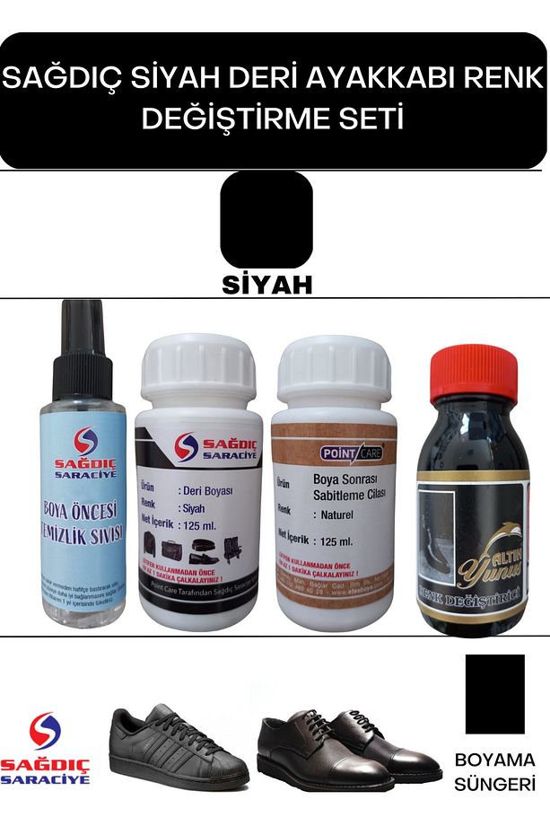 Sağdıç Siyah Deri Boyası Renk Değiştirme Verniği Ve Sağdıç Boya Öncesi Temizleme Sıvısı Ve Cilası - 1