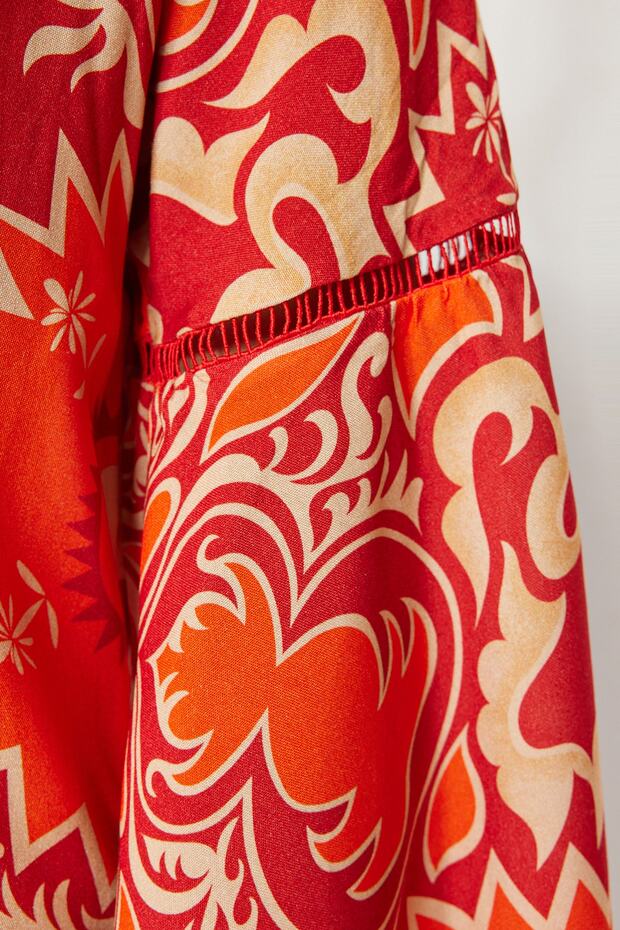 Etnik Desenli Dokuma Şeritli Plaj Mini Kimono&Kaftan TBESS23KM00032 - 5