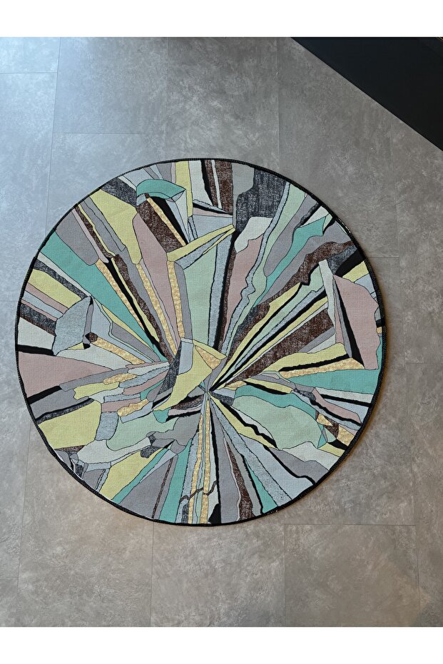 Mira 941 Abstract Pattern Pastel Woven Base Round Carpet