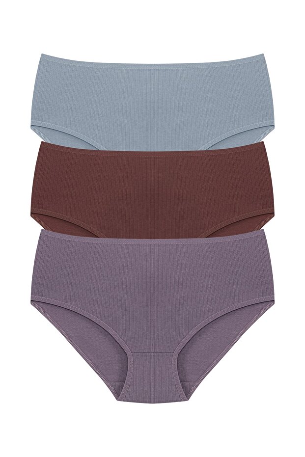 3-Piece Cotton Ribbed High Waist Large Size Women's Panties