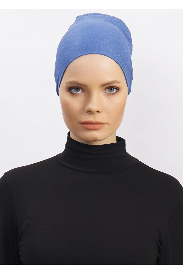 Lycra Comfortable Non-Slip Practical Anti-Sweat Seamless Hijab Bonnet Scarf Turban Shawl Ready - indigo