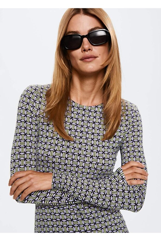 Desenli Kısa Elbise - 6