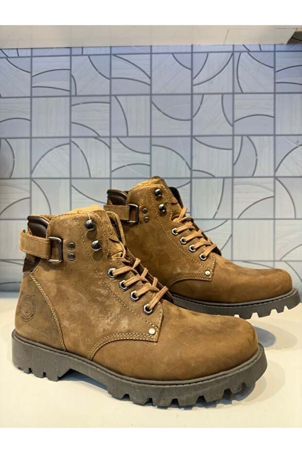 802 Unisex Sand Color Hakiki Leather Waterproof Warm Lining Boots