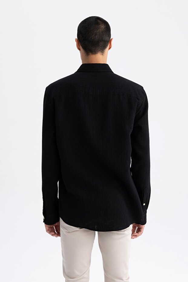 Strukturiertes Langarmhemd aus 100 % Baumwolle mit moderner Passform und Polokragen W7832az23sp - 7