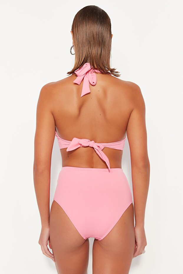 Pembe Cut Out Detaylı Hipster Yüksek Bel Bikini Altı TBESS20BA0184 - 5