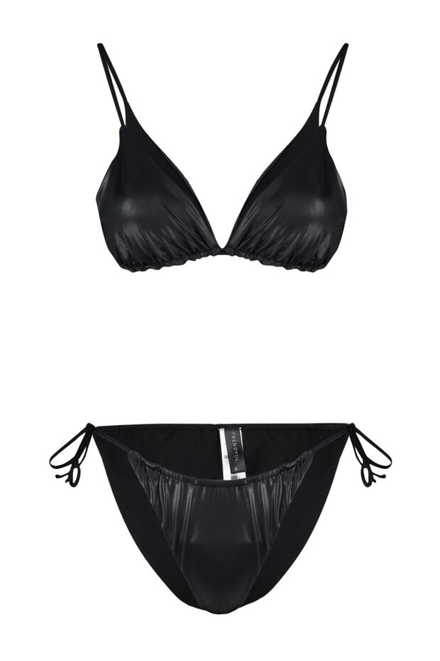 Black Triangle Tunnel Shiny Lacquer Printed Regular Leg Bikini Set TBESS23BT00021 - 7