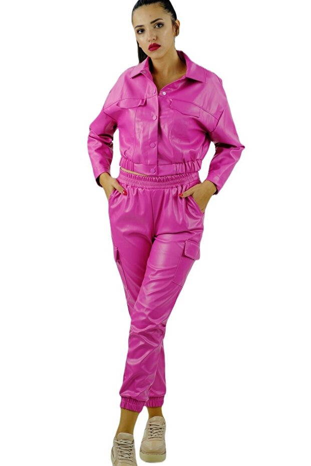 Deri Kargo Model Pantolon Pembe - 3