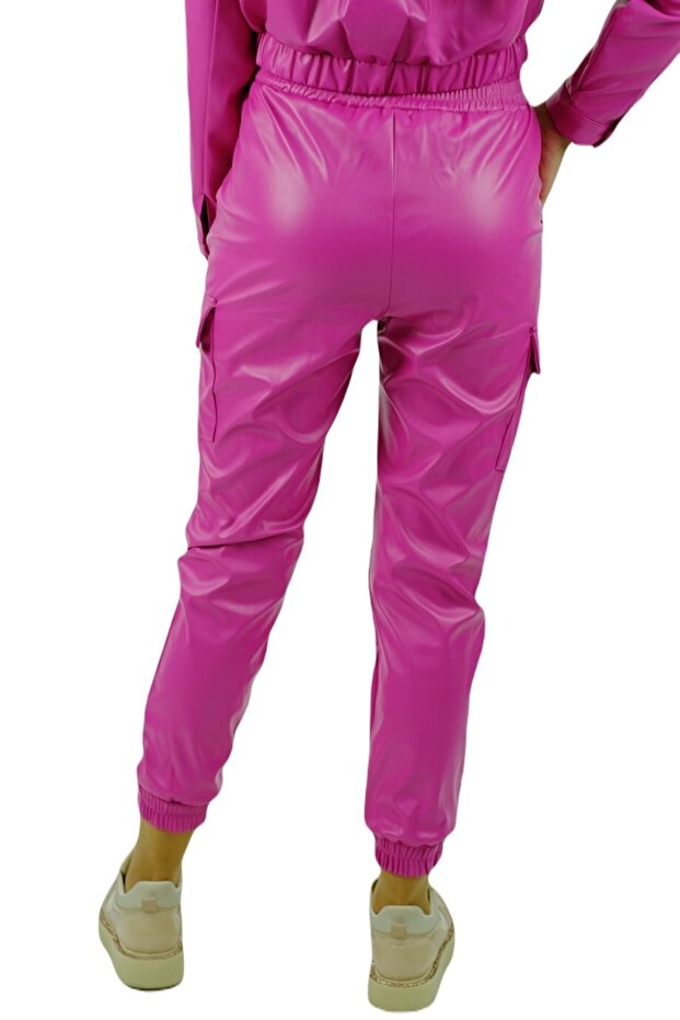 Deri Kargo Model Pantolon Pembe - 8