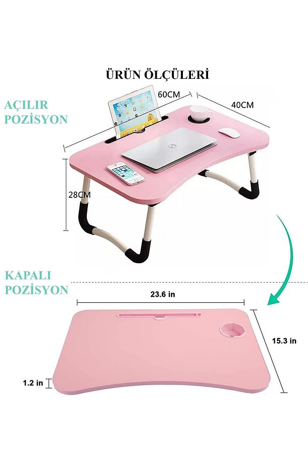 Laptop Sehpası Ders Çalışma Masası Çocuk Çalışma Yatak Sehpası Ders Masası Pembe Kp - 3