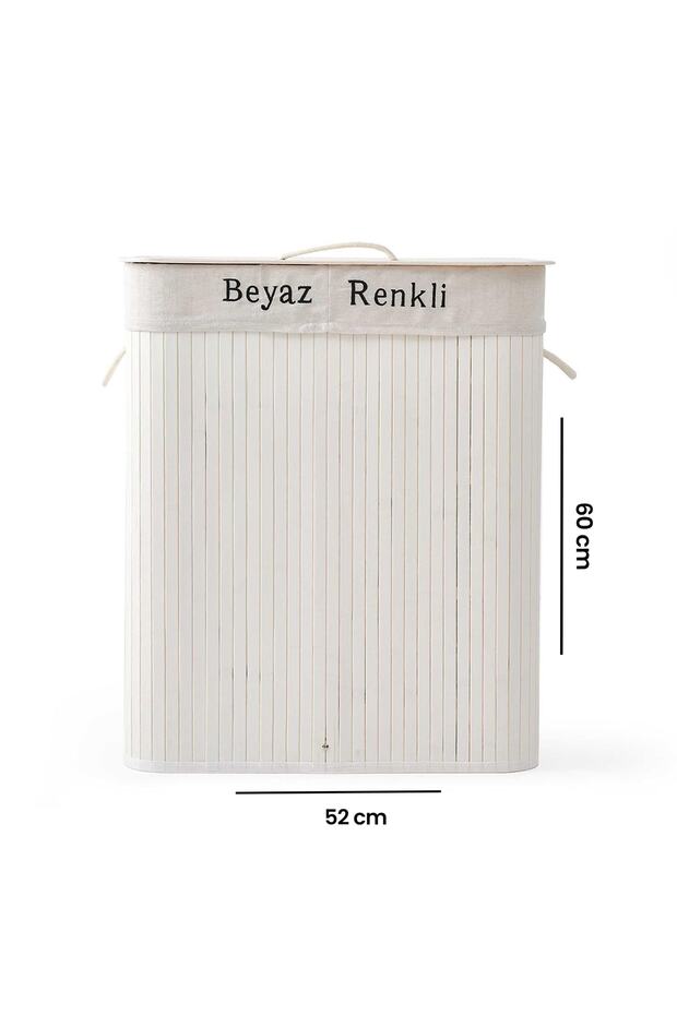 Evidea Deco&style Bambu Çift Hazneli Çamaşır Sepeti - Beyaz - 4