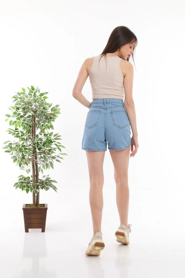 Monera Rosa Yüksel Bel Mini Kot Şort - 5
