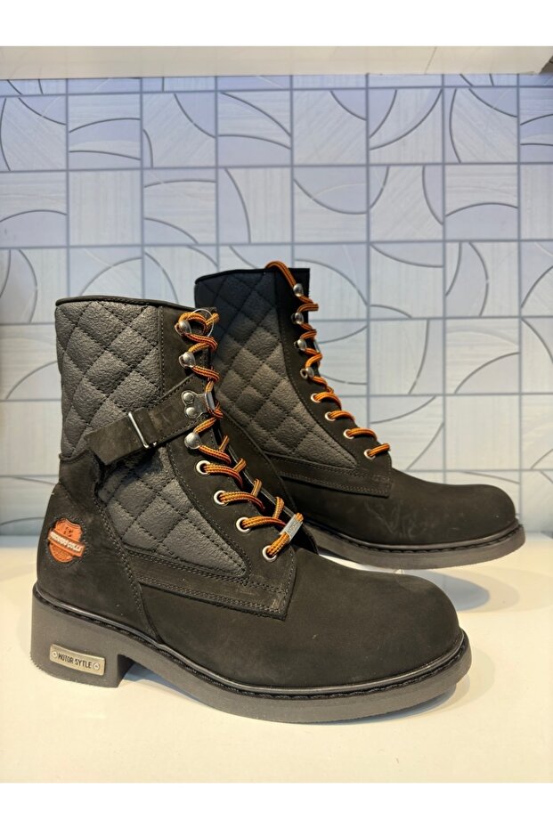 5924 Women's Black Suede Harley Genuine Leather Waterproof Warm Lining Boots