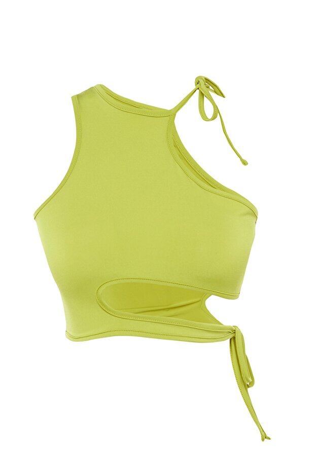 Yağ Yeşil Crop Örme Pencere/Cut Out Detaylı Bluz TPRSS23BZ00026 - 7