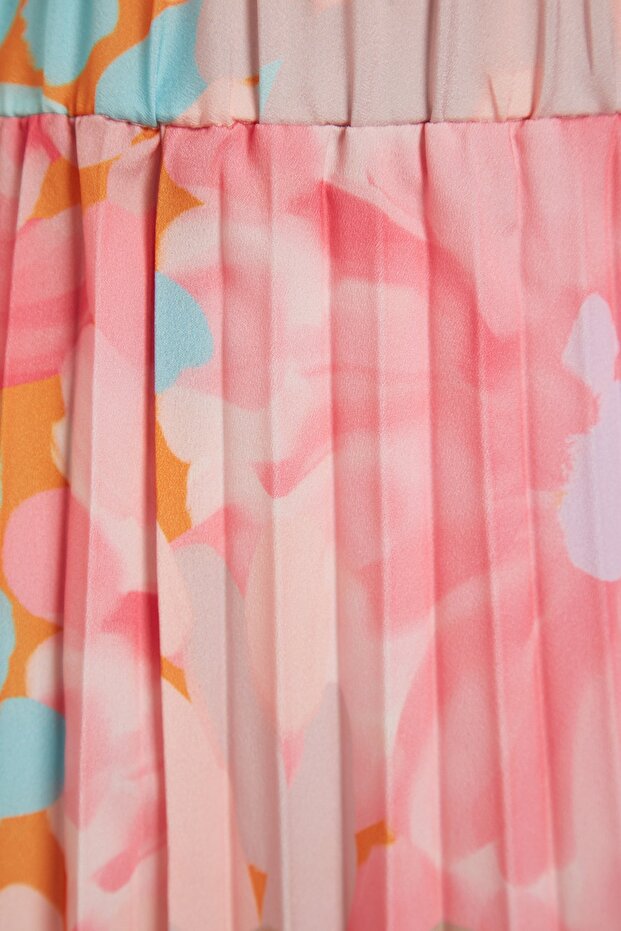 Többszínű virágmintás hajtogatott szőtt szoknya elasztikus derékkal TCTSS23EE00018 - 8