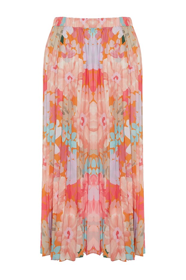 Többszínű virágmintás hajtogatott szőtt szoknya elasztikus derékkal TCTSS23EE00018 - 7