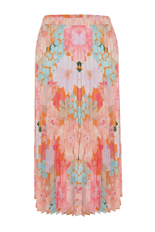 Többszínű virágmintás hajtogatott szőtt szoknya elasztikus derékkal TCTSS23EE00018 - 9