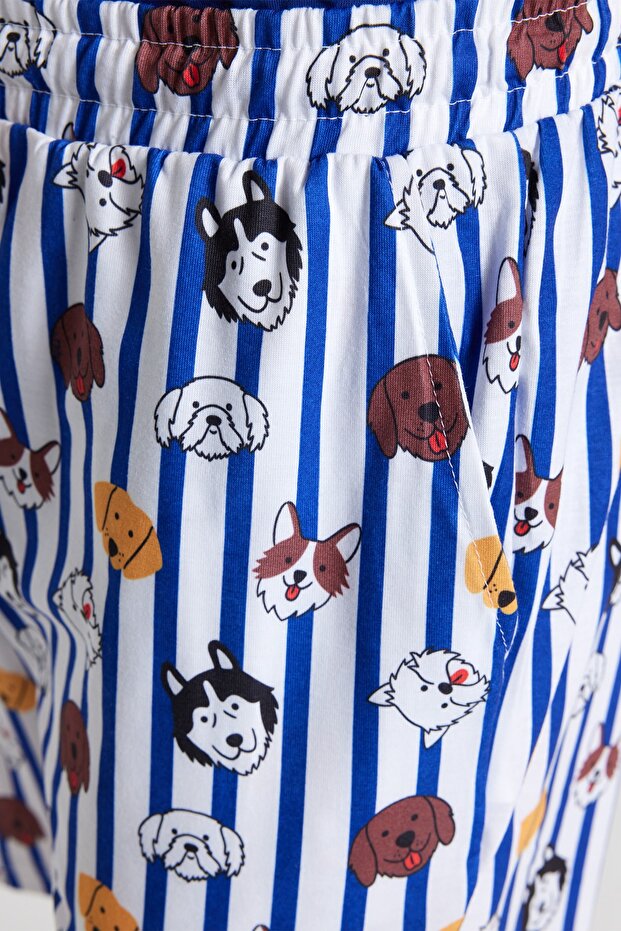 Koyu Mavi Unisex Regular Fit Baskılı Şortlu Pijama Takımı TMNSS23PT00000 - 5