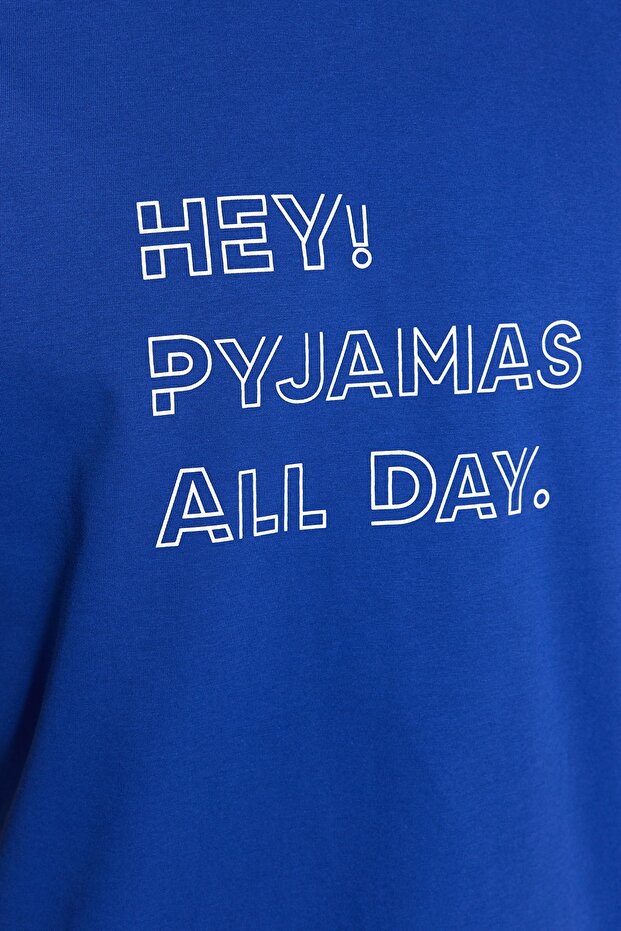 Koyu Mavi Unisex Regular Fit Baskılı Şortlu Pijama Takımı TMNSS23PT00000 - 4