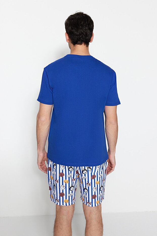 Koyu Mavi Unisex Regular Fit Baskılı Şortlu Pijama Takımı TMNSS23PT00000 - 2