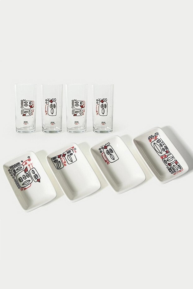 Birds with Lips Rakı Glass+appetizer Plate (4+4) Set of 8