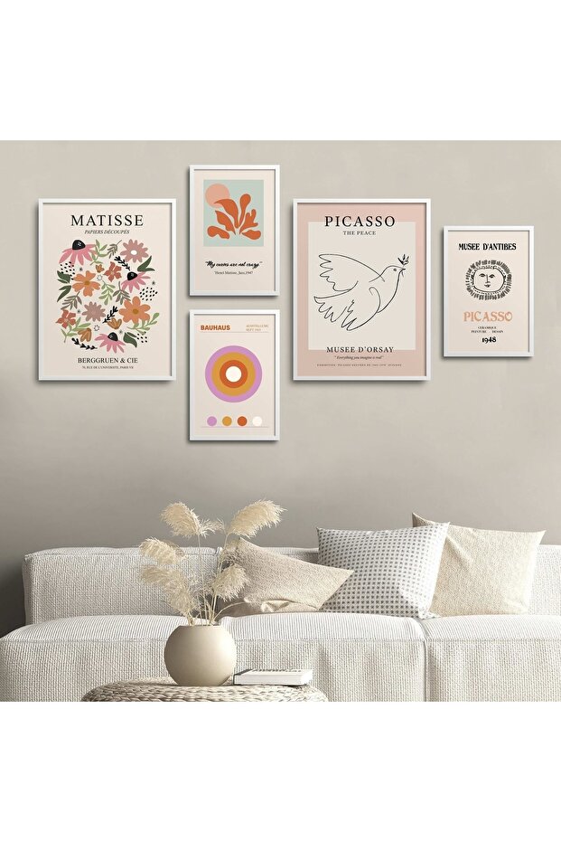 White Laminated Framed 5-Piece Painting Set Five-030