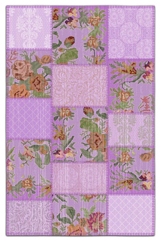 Mira 944 Lilac Karabakh and Patchwork Look Woven Backing Carpet