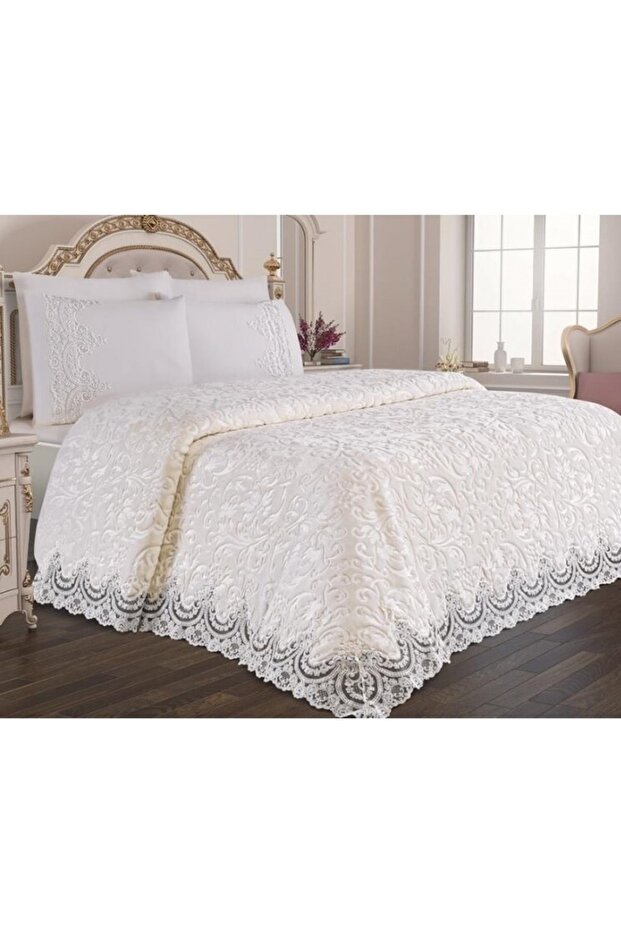 French Laced Lace Cream Blanket - Modern Bedspread Set