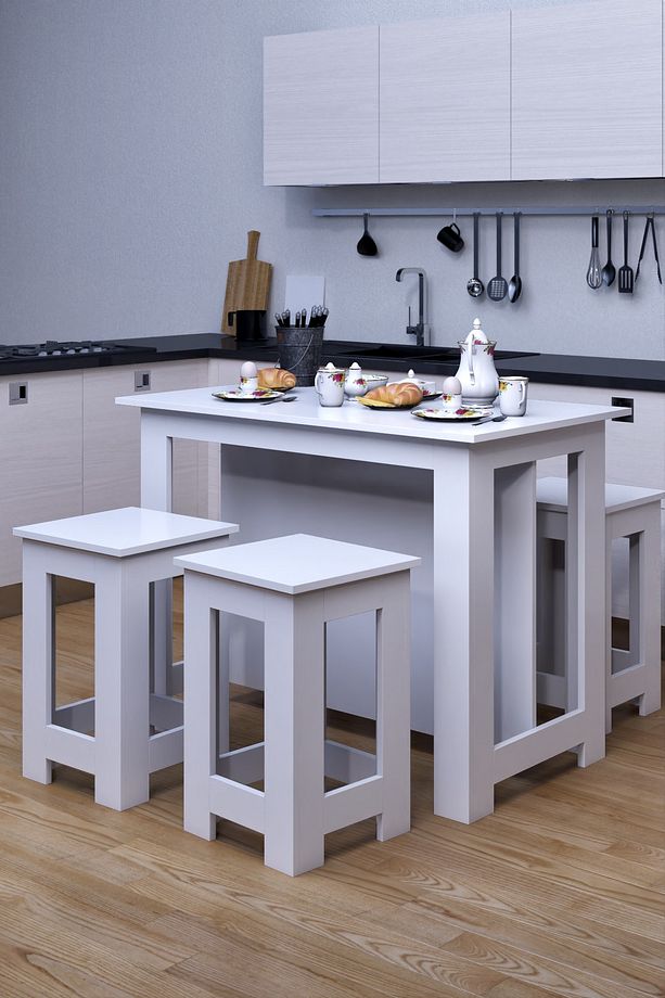 Mokapark Mutfak Yemek Masası 4 Tabureli Çok Amaçlı Kullanımlı Ada1232 - 2