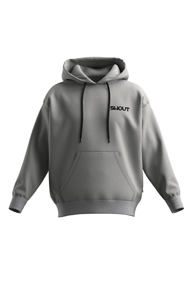 Oversize Basic Grey Unisex Oldschool Hoodie - 1