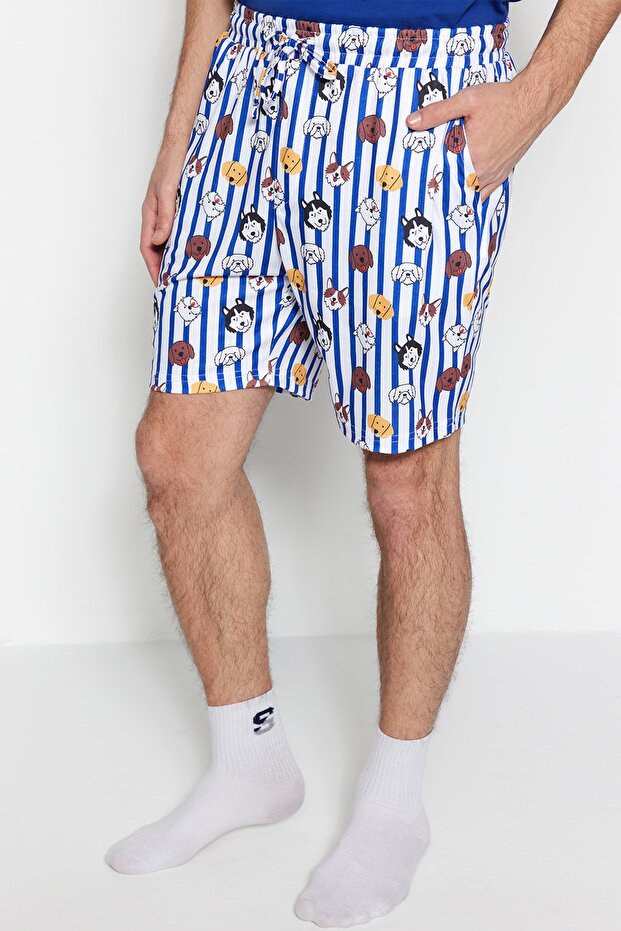 Koyu Mavi Unisex Regular Fit Baskılı Şortlu Pijama Takımı TMNSS23PT00000 - 3