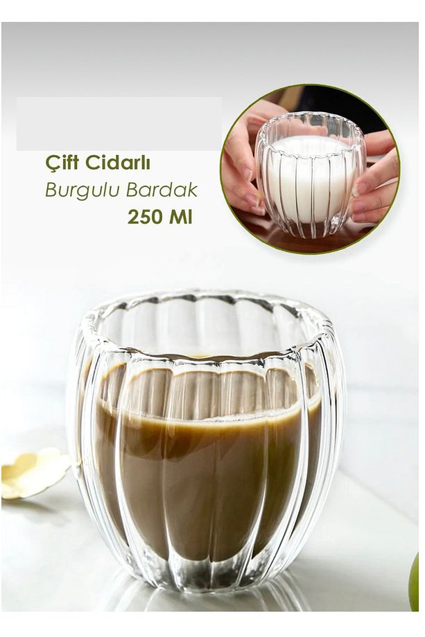Isıya Dayanıklı Borosilikat Çift Çidarlı Burgulu Bardak | Kahve Ve Sunum Bardağı Borosilikat Bardak - 4