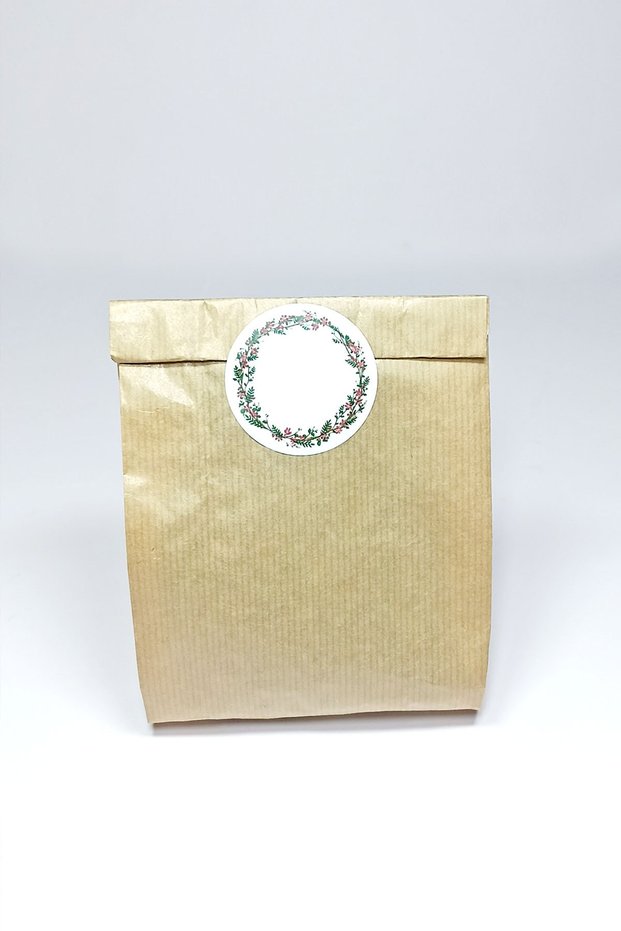 White Label Flower Printed, Kraft Gift Wrap, Kraft Packaging Paper Bag 20 Pieces (12x20 Cm)