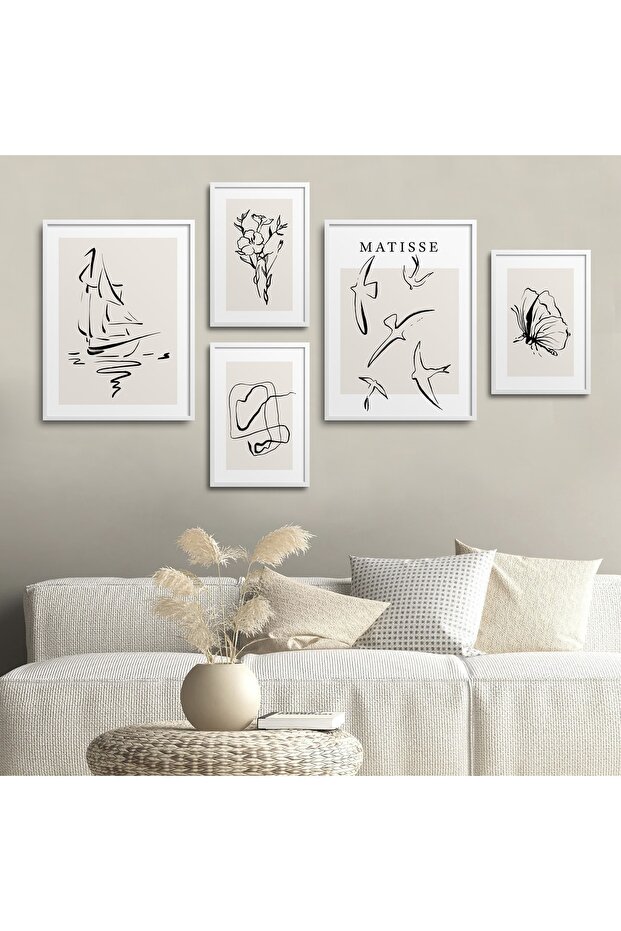 White Laminated Framed 5-Piece Painting Set Five-Piece-044