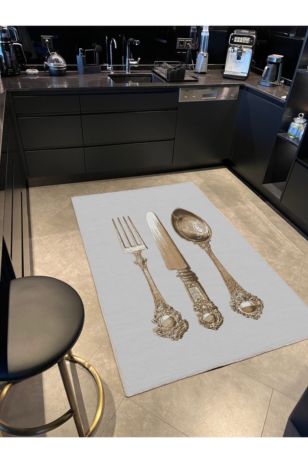 Mira 959 Fork Knife Spoon Themed Vintage Look Woven Base Carpet