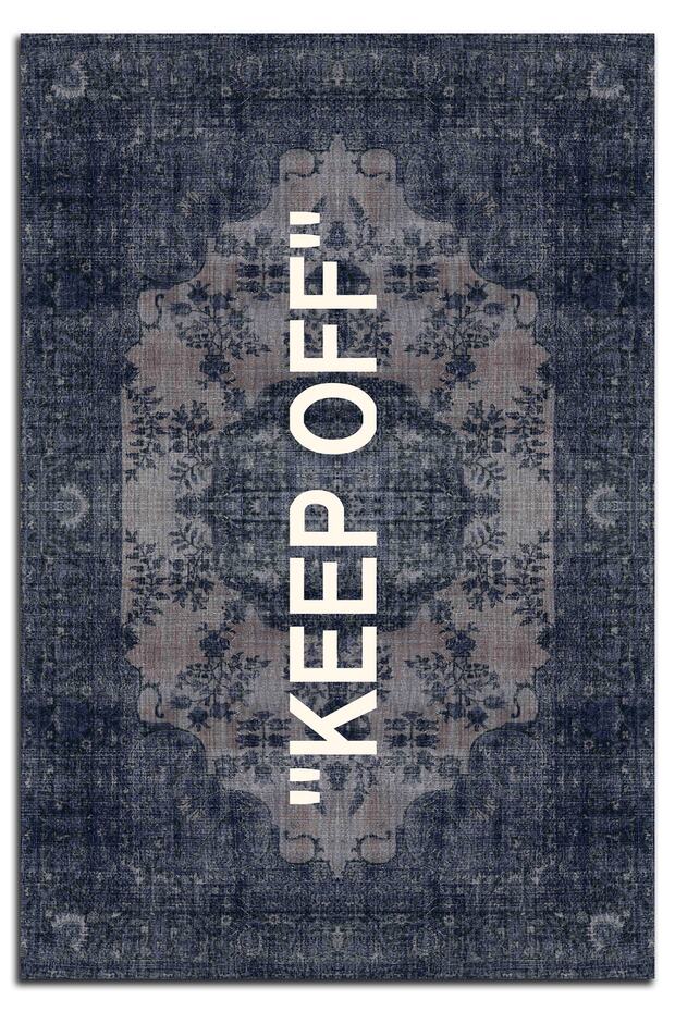 Mira Keep Off Written Navy Blue Classic Modern Carpet 880