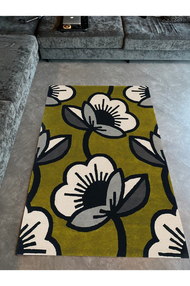 Mira 1113 Oil Green Floral Themed Woven Base Carpet