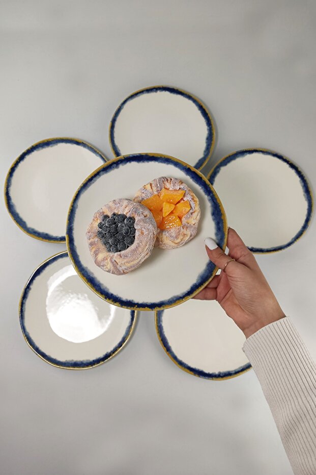 Line 6-Piece Porcelain Pastry Plate 21 Cm Blue - Tl4017340 C320.003