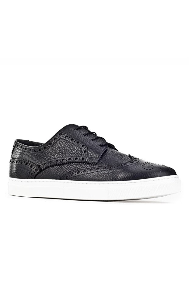 Genuine Leather Black Lacing Detailed Thermo Sole Men's Casual Shoes