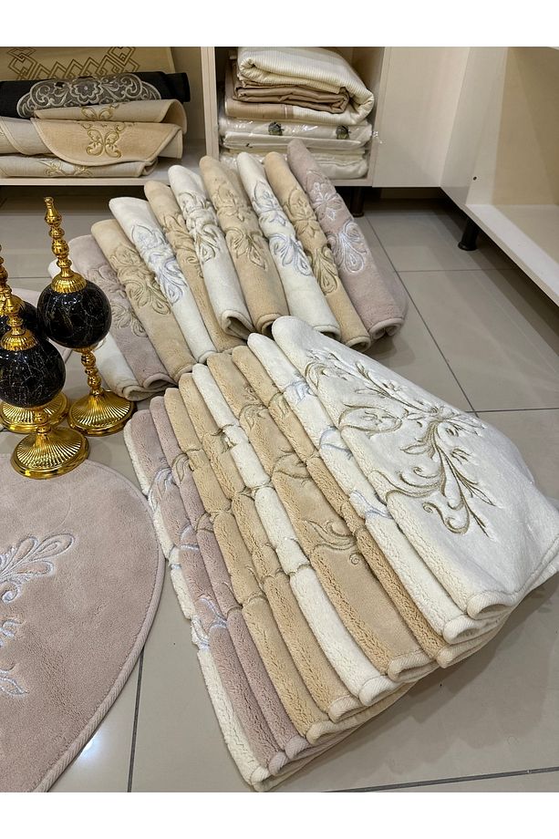 Maraş Işi Nakışlı Kapiçino Halı Paspas Setimiz 2 Parçadan Oluşmaktadır. - 5