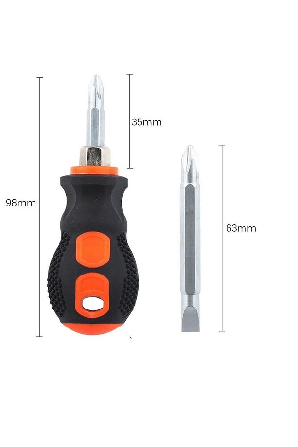 Tombul Kısa Tornavida 1/4 Hex 2 Yönlü Yıldız Düz Bits Uç 2 Parça Set - 5