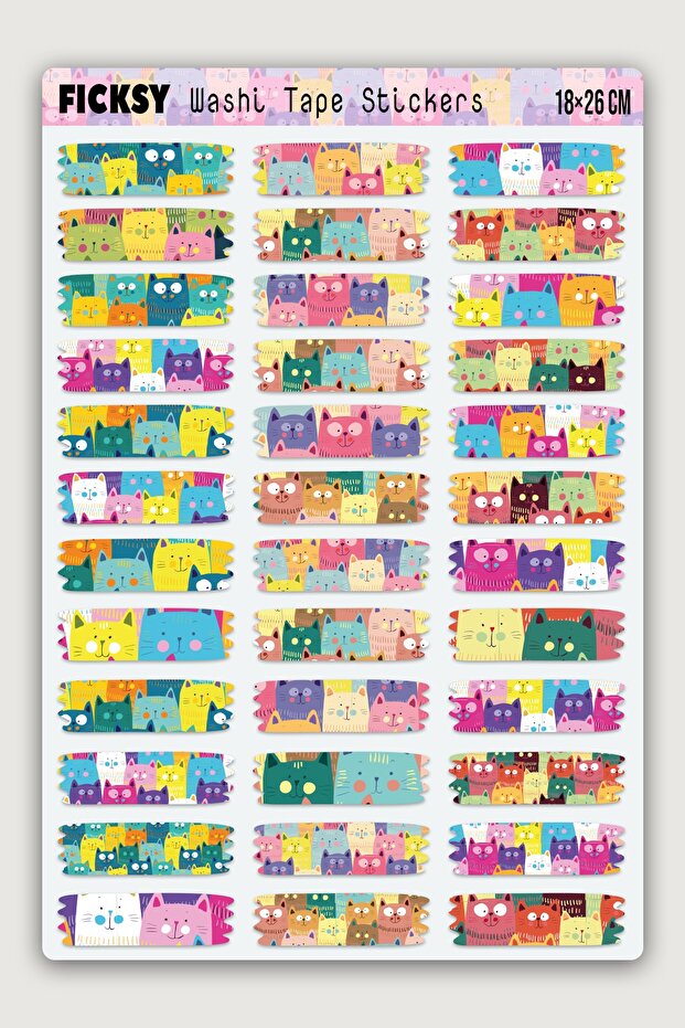 Cute Cat Themed Washi Tape Tape Sticker Set - 36 Pieces Shaped Tape Sticker