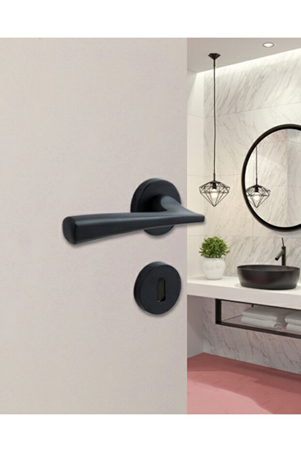 (6 Sets) Sofuoğlu Lux Hazal Matte Black Round Stainless Rosette Handle (2+1) Circle Set Door Handle - 4