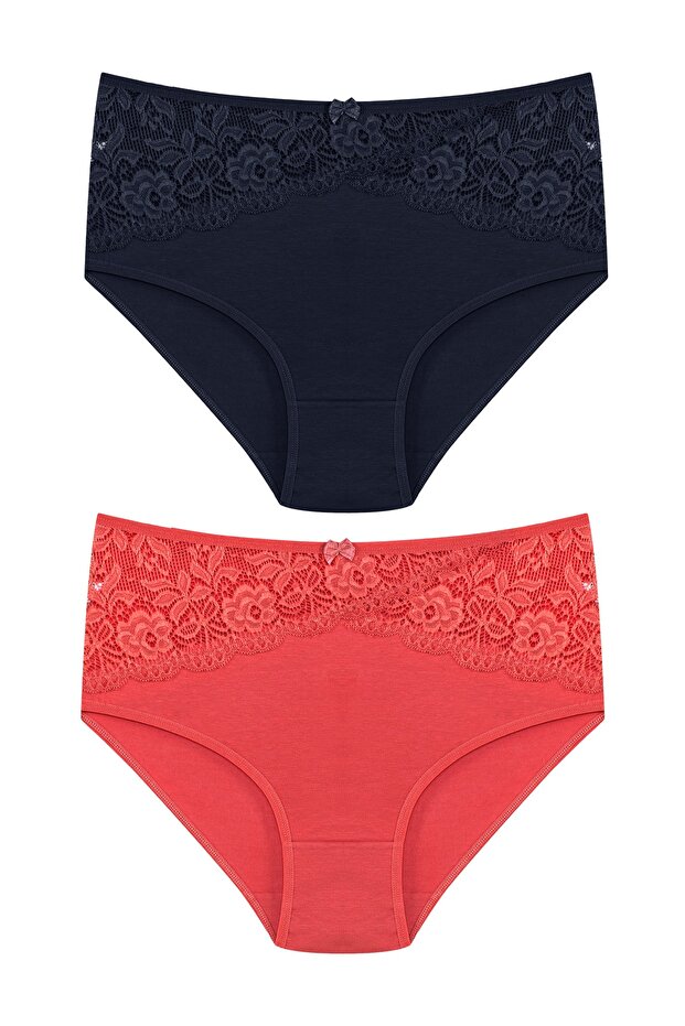 2-Piece Cotton High-Waisted Lace Detail Plus Size Bikini Briefs for Women