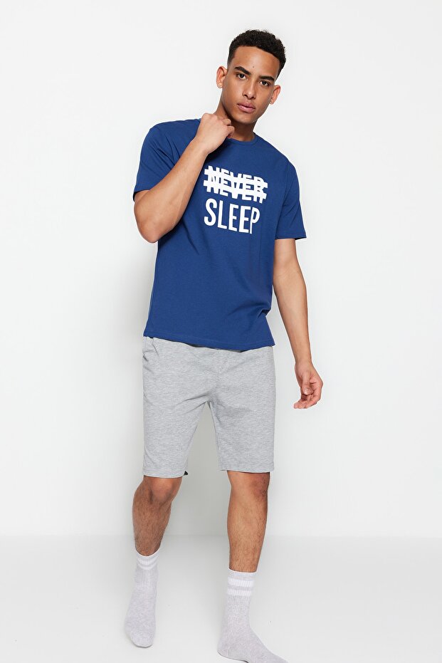 Mavi Regular Fit Örme Yazlık Şortlu Pijama Takımı THMSS21PT0216 - 6