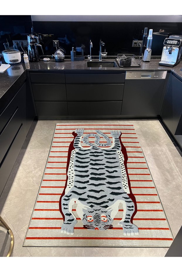 Mira 1022 Beige Striped Tiger Themed Modern Woven Base Design Carpet