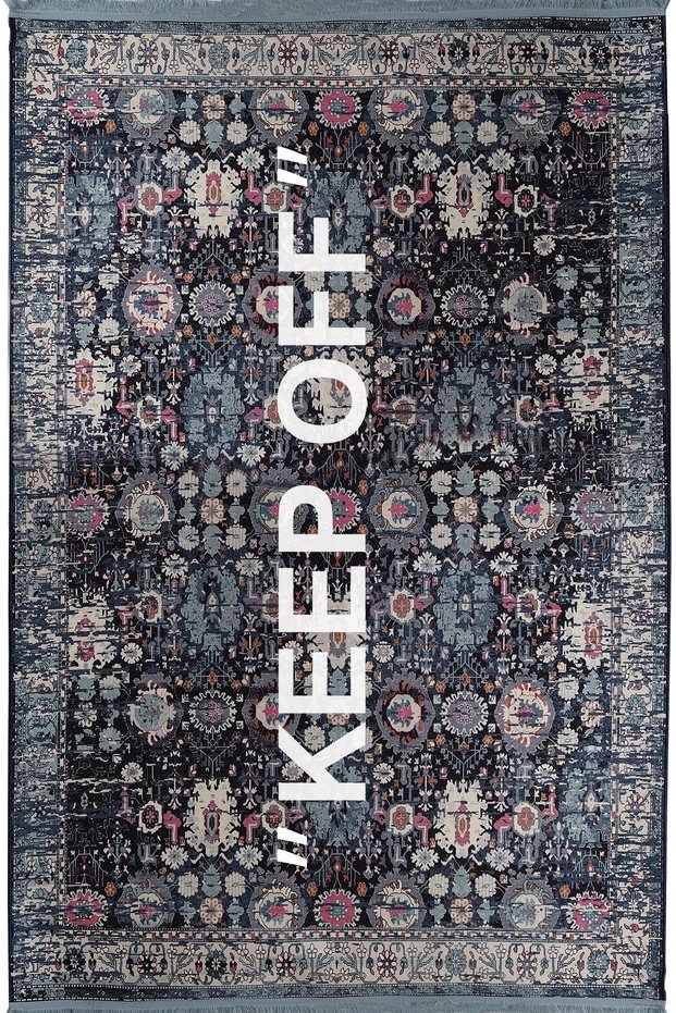 Keep Off Mira 2105 Vintage Navy Blue Patterned Woven Base Carpet