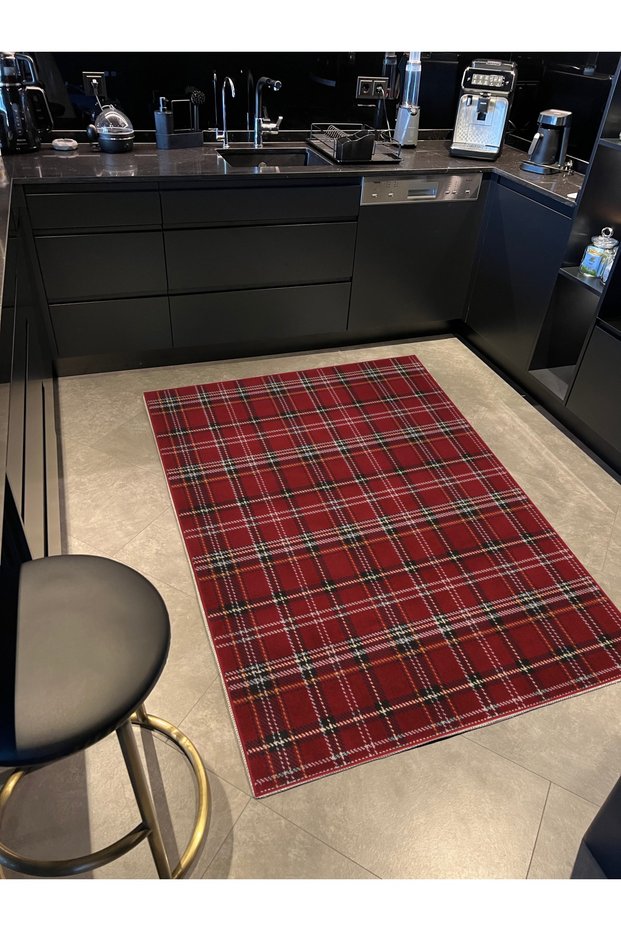 Mira 1077 Red Plaid Themed Woven Base Carpet