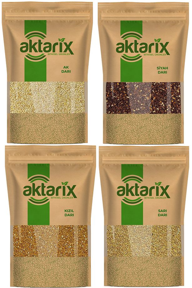 4 'lü Papağan Kuş Yemi Seti 100 Gr 'er Gram Ak Darı + Sarı Darı + Kırmızı Darı + Siyah Darı 400 Gr - 1