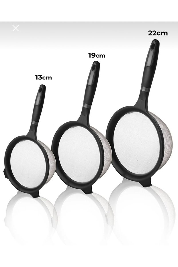 Professional 3 Sizes Fine Wire Strainer Set 22cm-19cm-13cm - 3-Piece Strainer - Colander that can be attached to the pot
